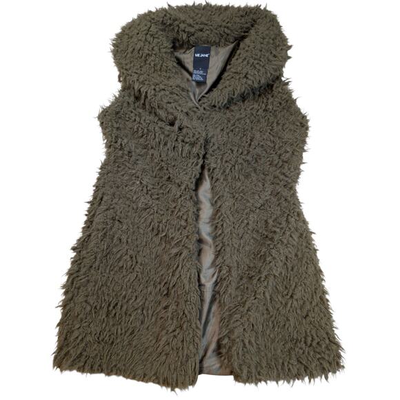 Me Jane Olive Green Open Faux Fur Sherpa Long Hair Vest Sz S Boho Fallfashion - Picture 1 of 7